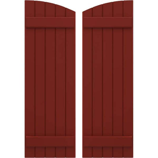 17-1/2 in. W x 41 in. H Americraft Exterior Real Wood Joined Board and Batten Shutters with Elliptical Top in Pepper Red